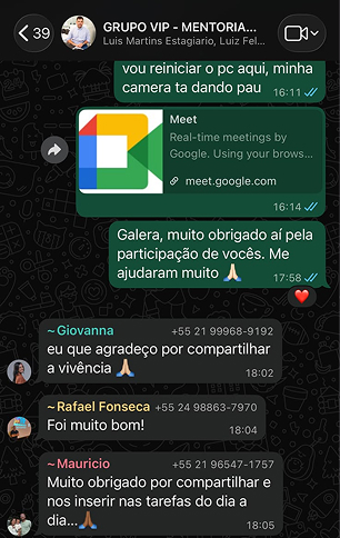 Depoimento de aluno no grupo VIP